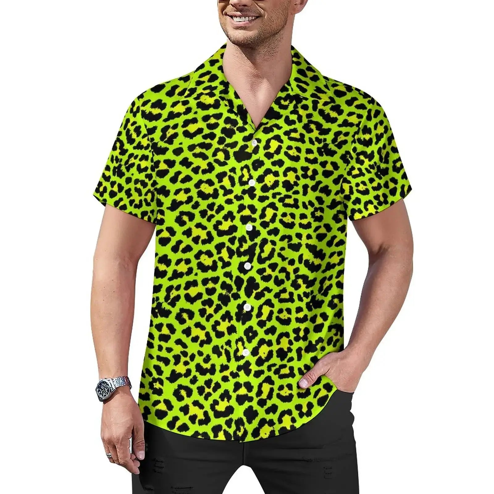 Hawaiian Sexy Red Leopard Spots Men's Shirts For Man - Jungle Line