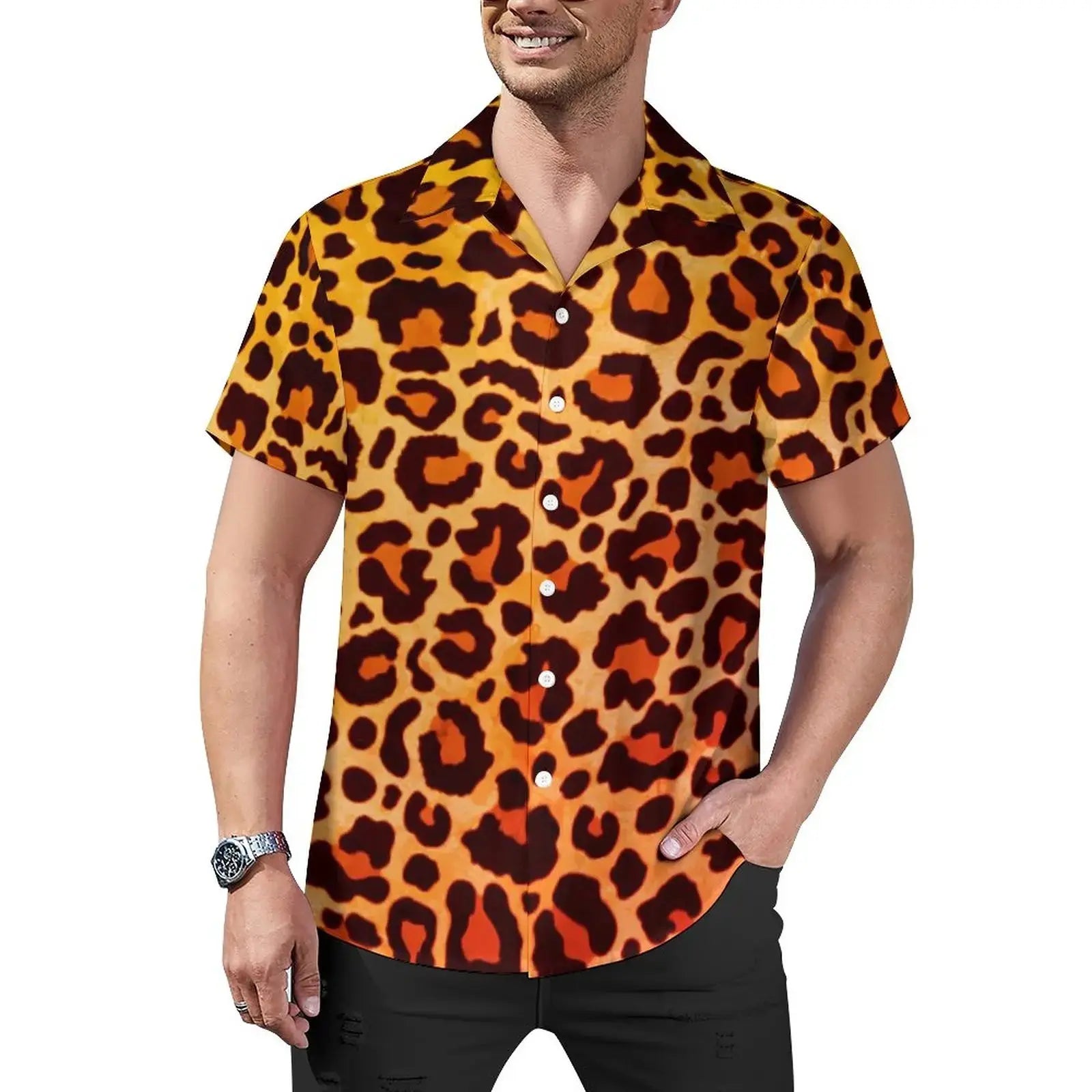 Hawaiian Sexy Red Leopard Spots Men's Shirts For Man - Jungle Line