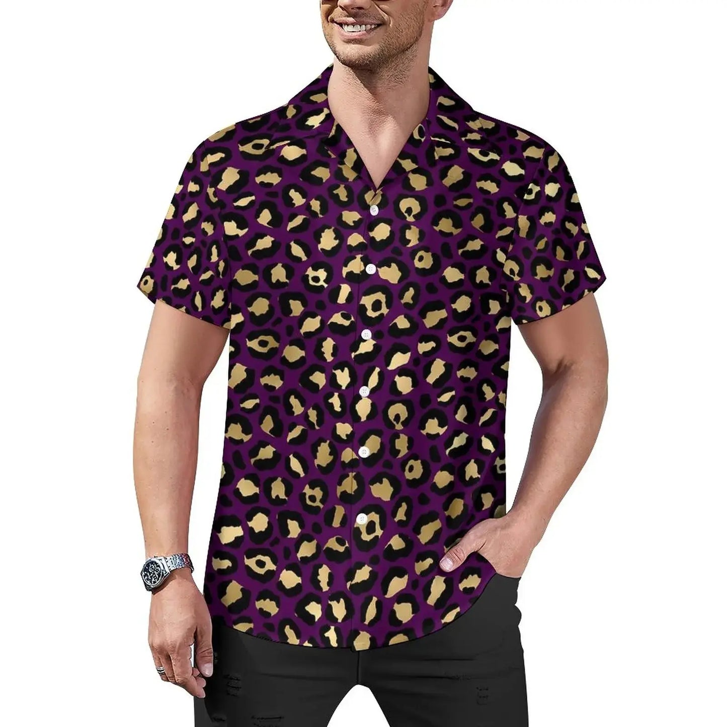 Hawaiian Sexy Red Leopard Spots Men's Shirts For Man - Jungle Line