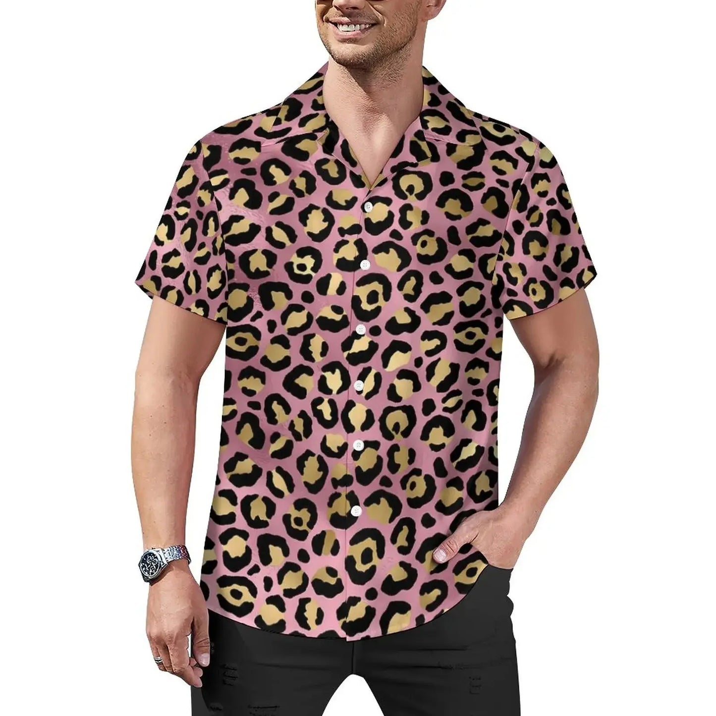 Hawaiian Sexy Red Leopard Spots Men's Shirts For Man - Jungle Line