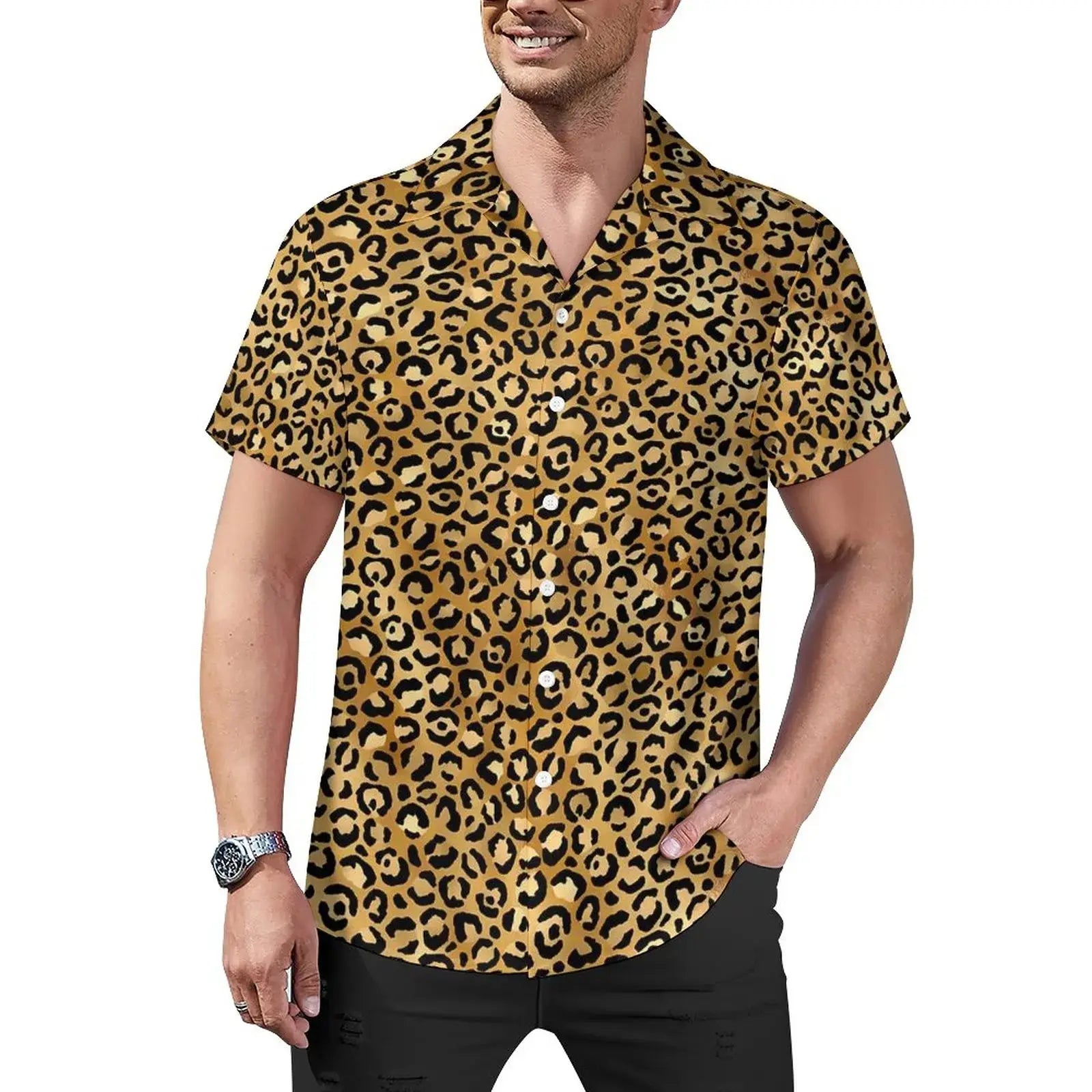 Hawaiian Sexy Red Leopard Spots Men's Shirts For Man - Jungle Line