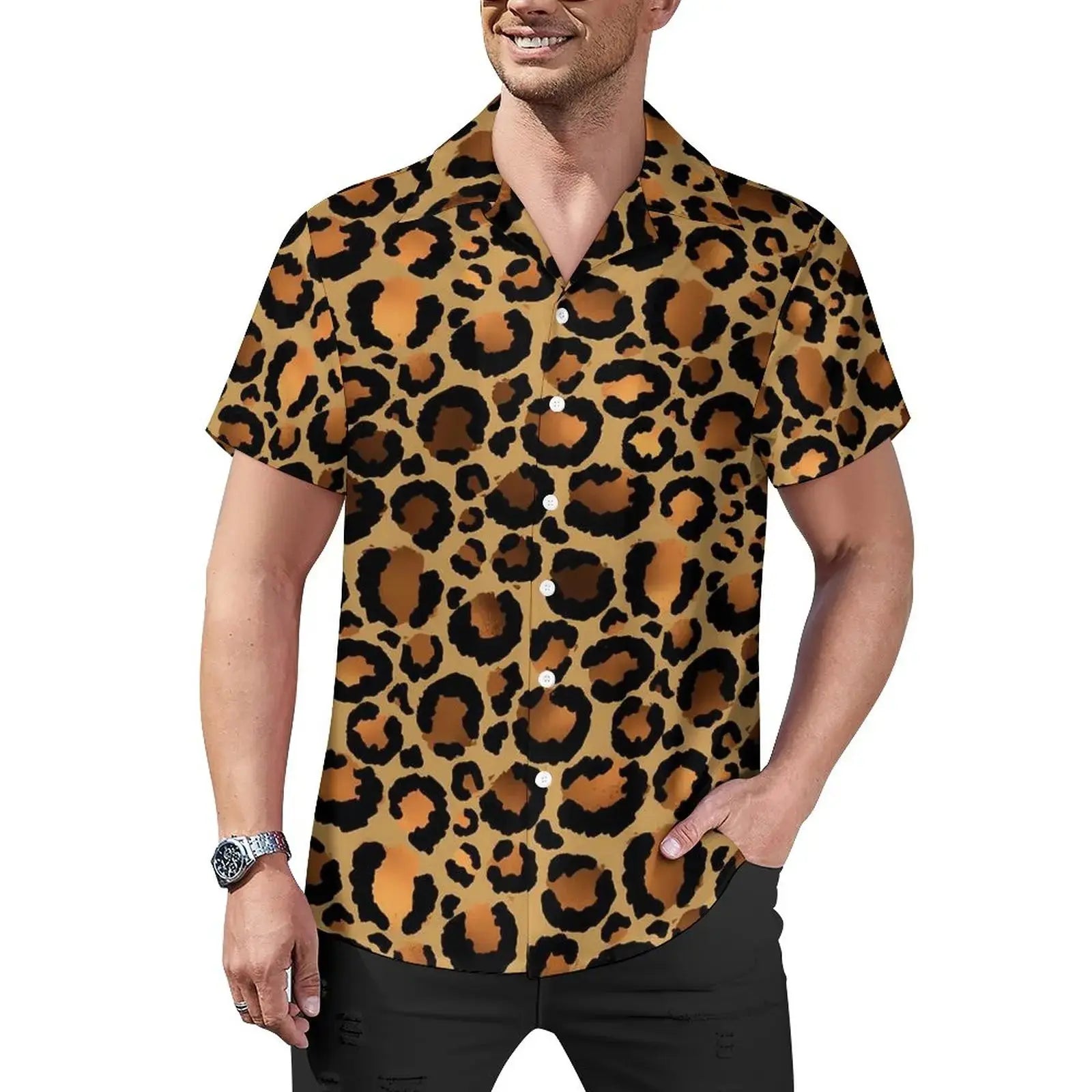 Hawaiian Sexy Red Leopard Spots Men's Shirts For Man - Jungle Line
