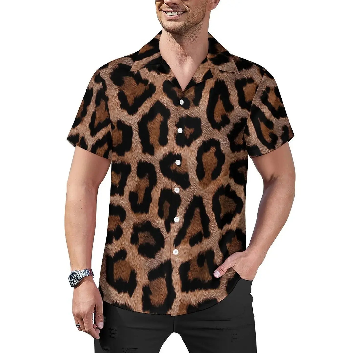 Hawaiian Sexy Red Leopard Spots Men's Shirts For Man - Jungle Line