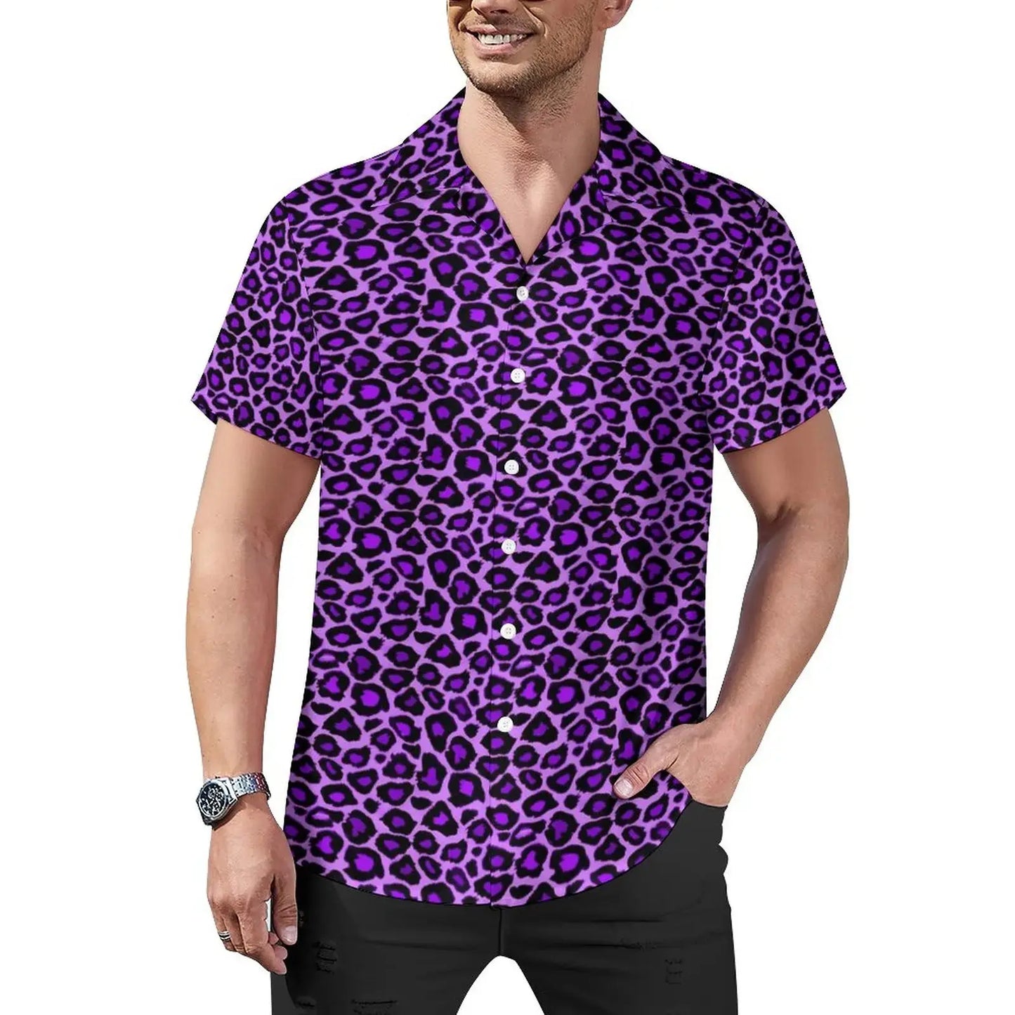 Hawaiian Sexy Red Leopard Spots Men's Shirts For Man - Jungle Line