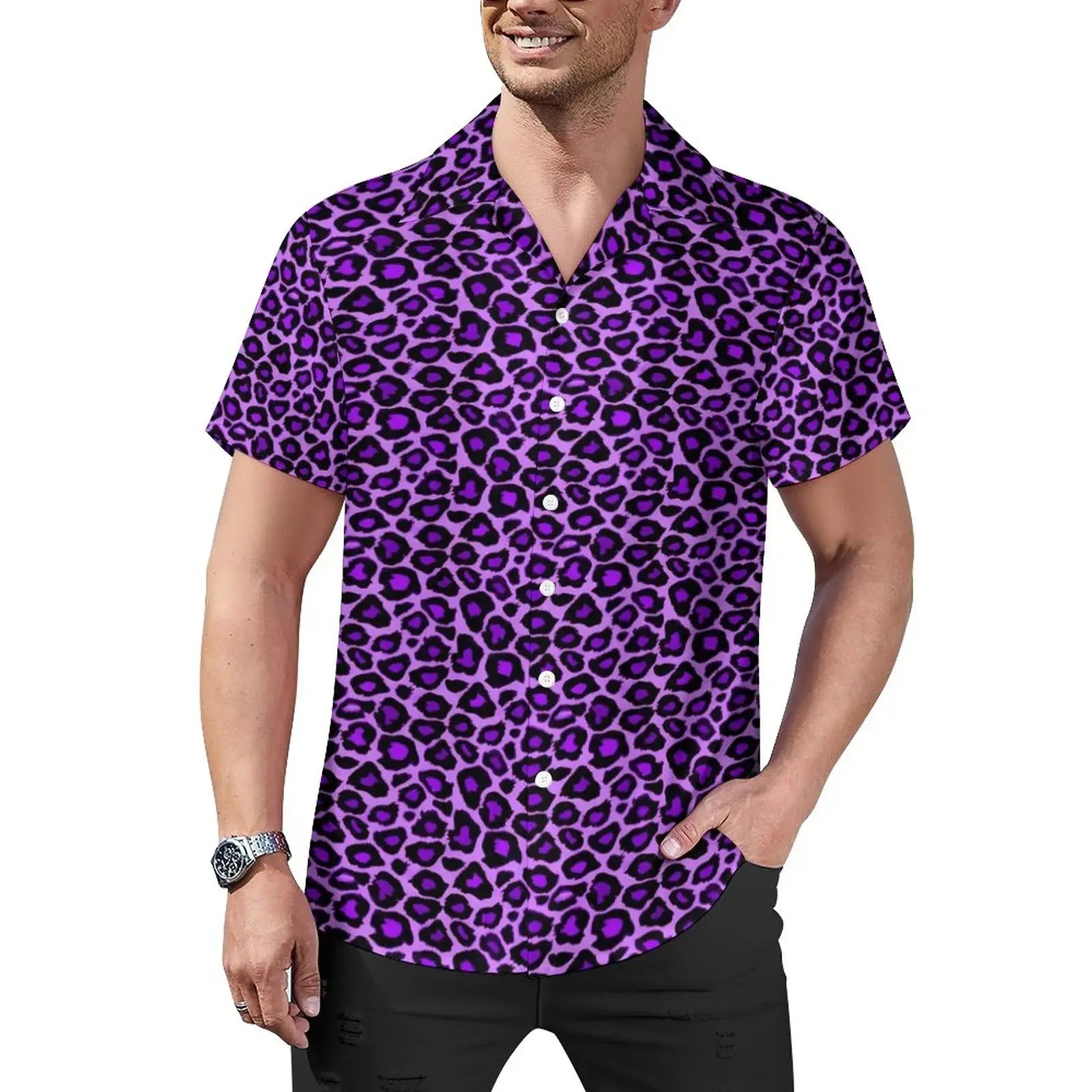 Hawaiian Sexy Red Leopard Spots Men's Shirts For Man - Jungle Line