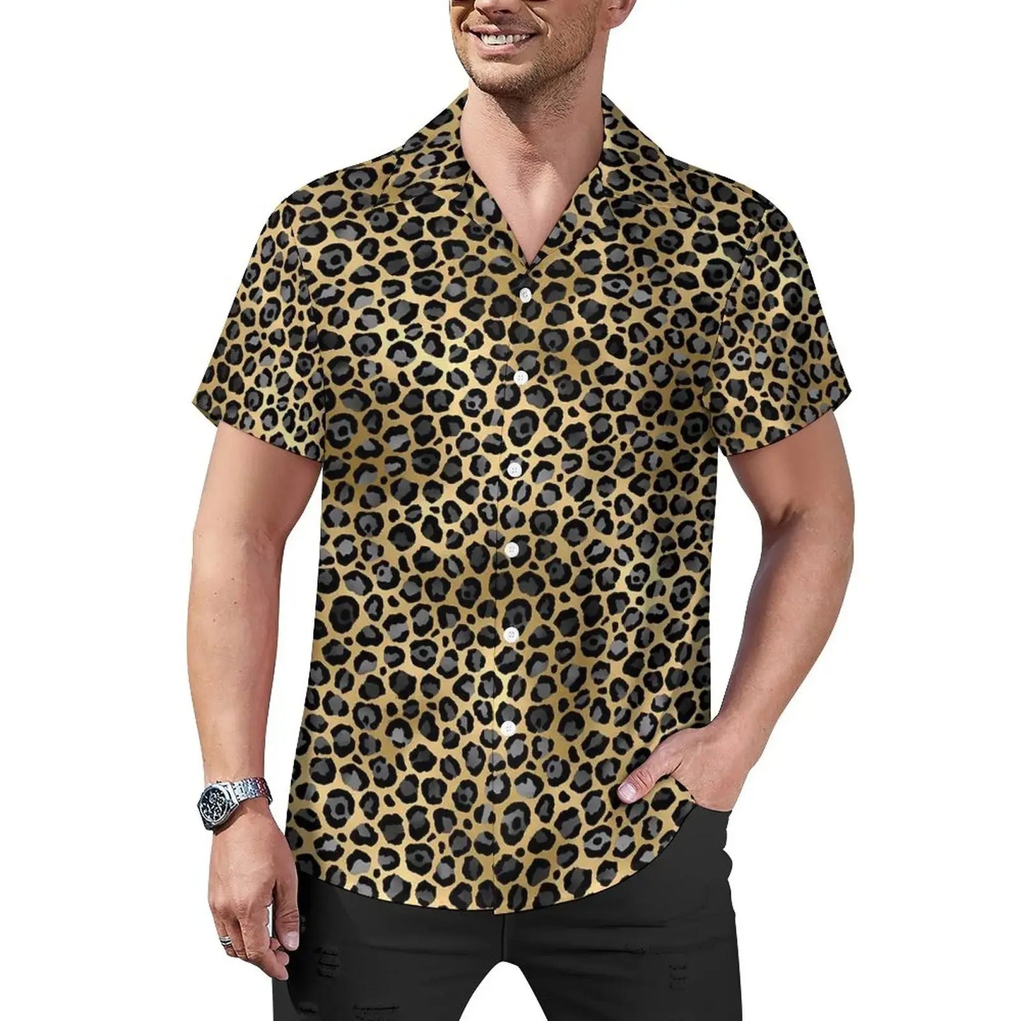 Hawaiian Sexy Red Leopard Spots Men's Shirts For Man - Jungle Line