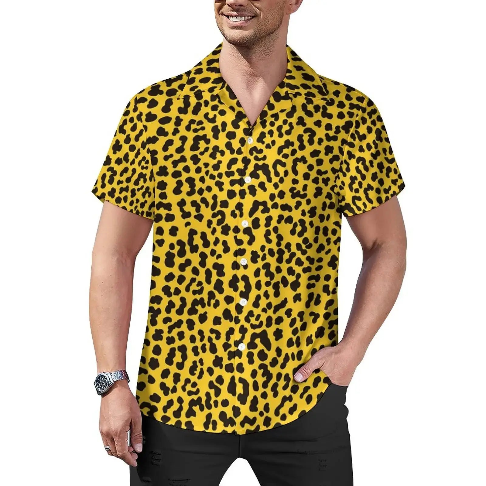 Hawaiian Sexy Red Leopard Spots Men's Shirts For Man - Jungle Line