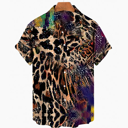 Short Sleeve Leopard Men's Shirts For Man Clothing Jungle Line