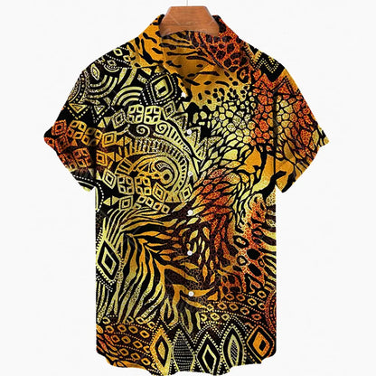 Short Sleeve Leopard Men's Shirts For Man Clothing Jungle Line