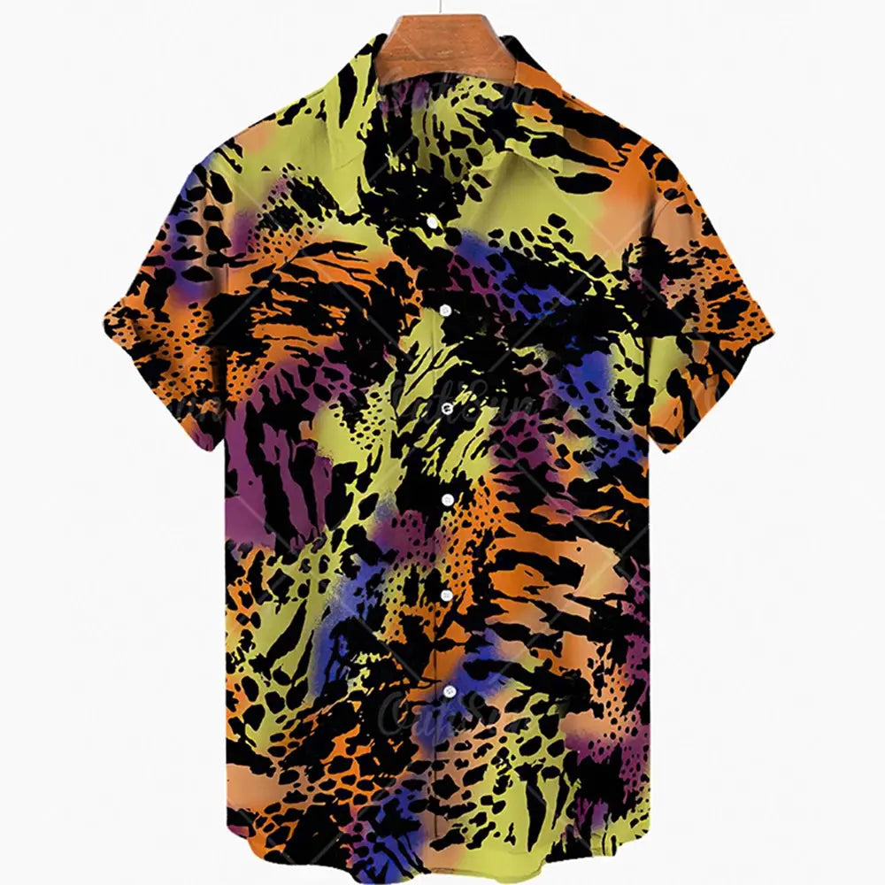 Short Sleeve Leopard Men's Shirts For Man Clothing Jungle Line