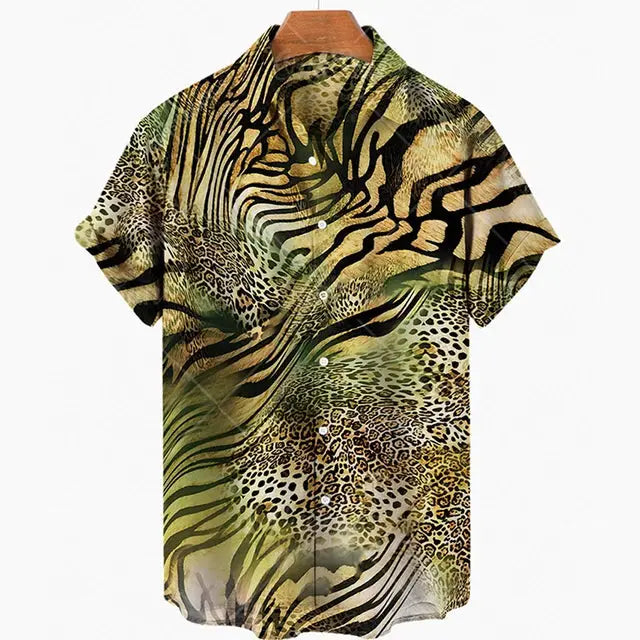 Short Sleeve Leopard Men's Shirts For Man Clothing Jungle Line