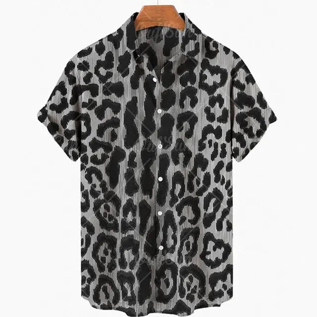 Short Sleeve Leopard Men's Shirts For Man Clothing Jungle Line