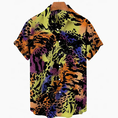 Short Sleeve Leopard Men's Shirts For Man Clothing Jungle Line