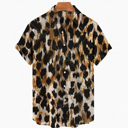 Short Sleeve Leopard Men's Shirts For Man Clothing Jungle Line
