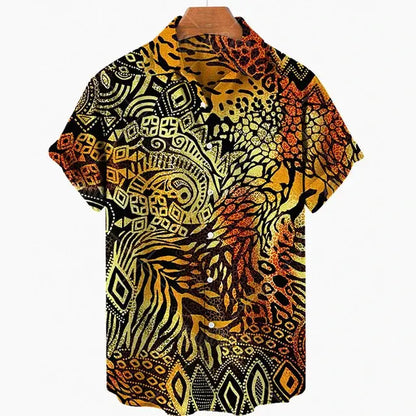 Short Sleeve Leopard Men's Shirts For Man Clothing Jungle Line