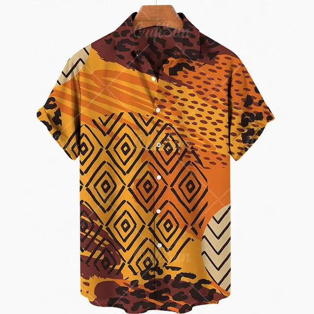 Short Sleeve Leopard Men's Shirts For Man Clothing Jungle Line