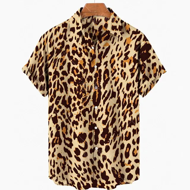 Short Sleeve Leopard Men's Shirts For Man Clothing Jungle Line