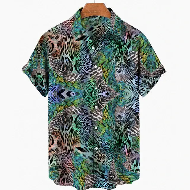 Short Sleeve Leopard Men's Shirts For Man Clothing Jungle Line