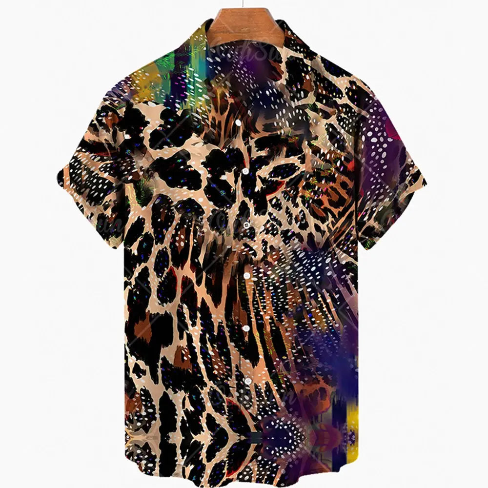 Short Sleeve Leopard Men's Shirts For Man Clothing Jungle Line