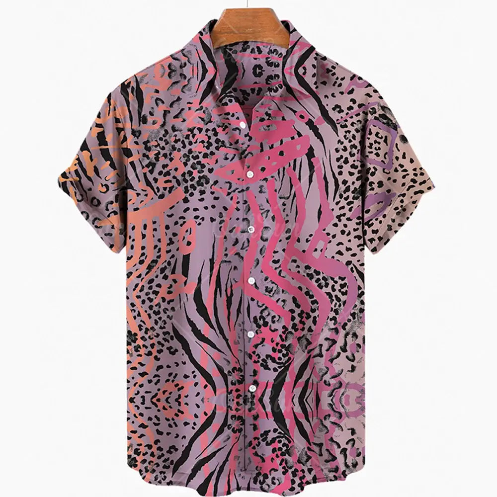 Short Sleeve Leopard Men's Shirts For Man Clothing Jungle Line