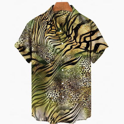 Short Sleeve Leopard Men's Shirts For Man Clothing Jungle Line