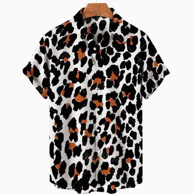Short Sleeve Leopard Men's Shirts For Man Clothing Jungle Line
