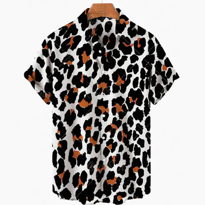 Short Sleeve Leopard Men's Shirts For Man Clothing Jungle Line
