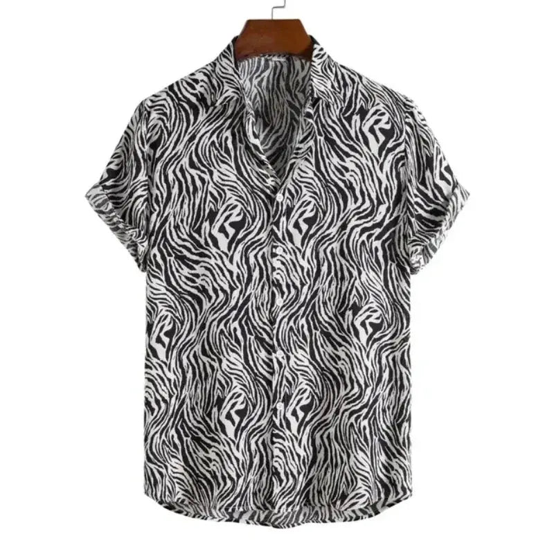 Jungle Line leopard Hawaiian floral slim fit men's shirt with vibrant tropical print and button-up design.