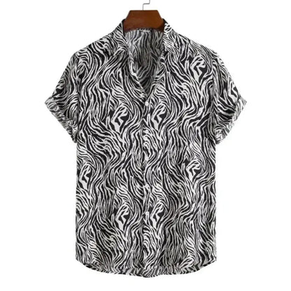 Jungle Line leopard Hawaiian floral slim fit men's shirt with vibrant tropical print and button-up design.