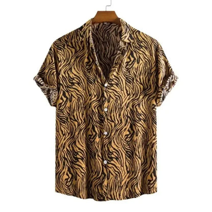 Leopard Hawaiian floral male slim fit shirt by Jungle Line, featuring tropical print and vibrant floral design.