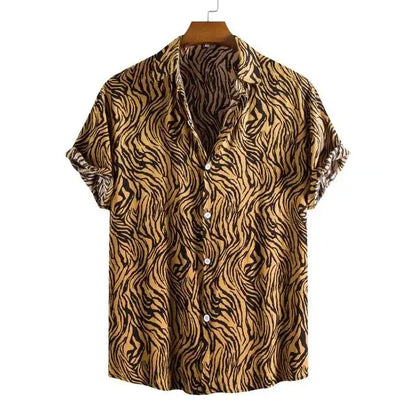 Leopard Hawaiian floral slim fit men's shirt by Jungle Line featuring bold tropical print and vibrant colors.