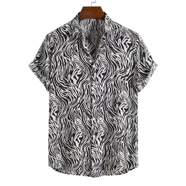 Jungle Line men's slim fit Hawaiian shirt with leopard and floral print, featuring a stylish, sexy design in vibrant colors.