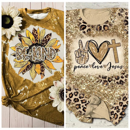 Jesus Cross T Shirt Gold Sunflower 3d Print T-shirt Women Jungle Line