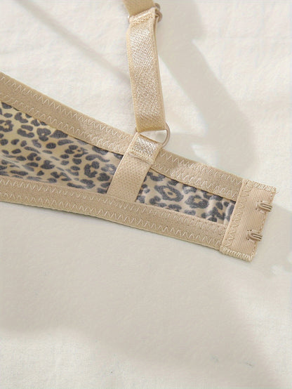 5pcs Luxurious Leopard Print & Solid T-Shirt Bras - Ultra-Comfortable, Breathable Push Up Design - Seamless, Adjustable Straps for Womens Lingerie Wardrobe Essentials - Jungle Line