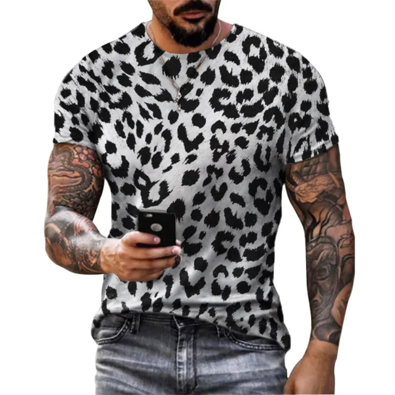 T-shirt graphique léopard Jungle Line pour hommes et femmes, style streetwear décontracté avec impression 3D.