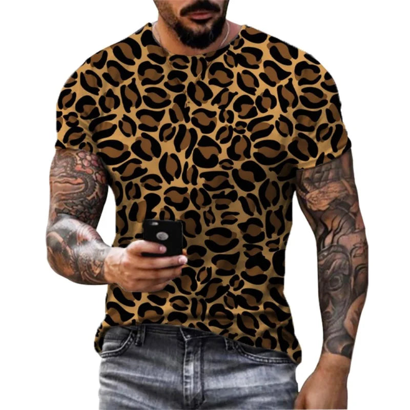 T-shirt graphique léopard Jungle Line pour hommes et femmes, été, style décontracté, impression 3D, vêtements streetwear.