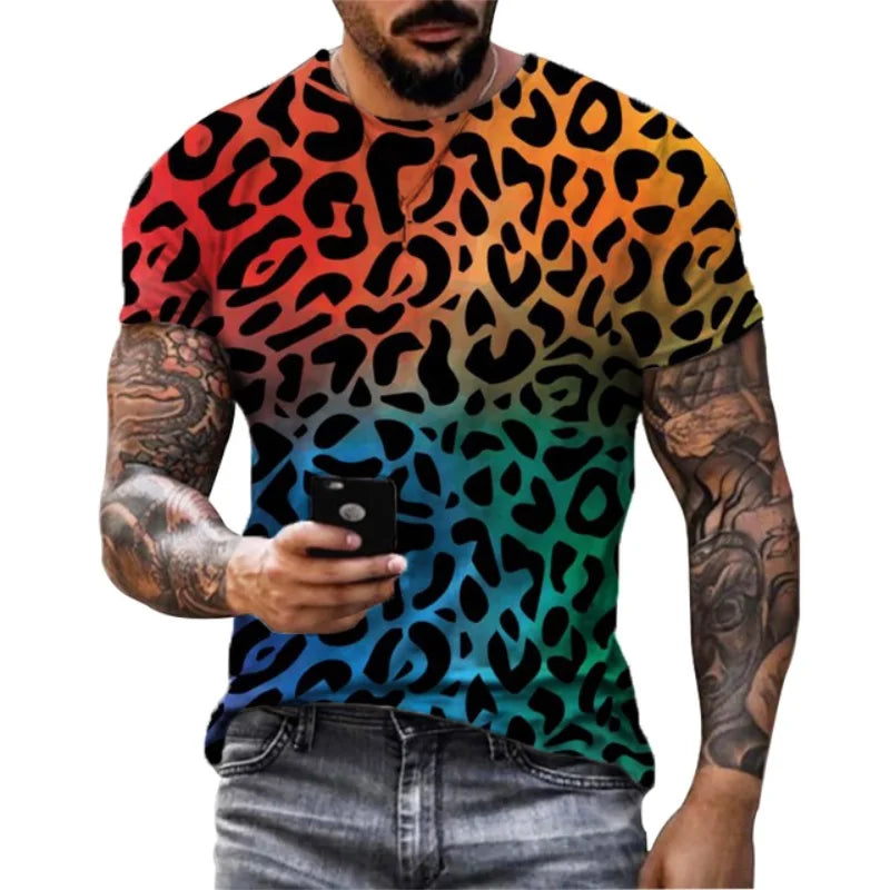 T-shirt homme et femme Jungle Line avec motif léopard graphique, imprimé 3D, style streetwear décontracté été, tops harajuku