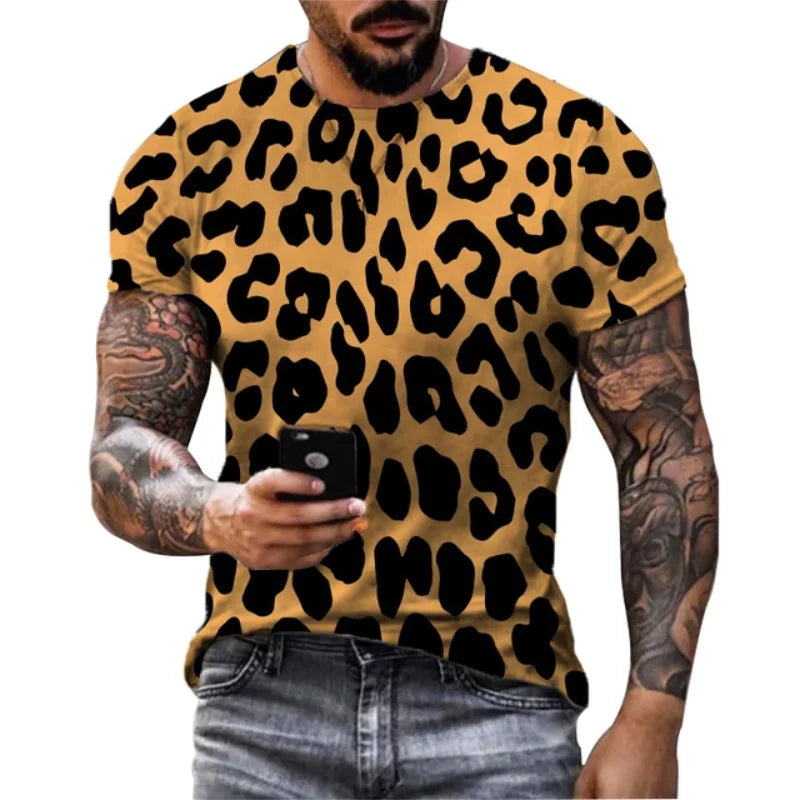 T-shirt graphique à motif léopard pour hommes et femmes, style streetwear, imprimé 3D, vêtement décontracté d'été Jungle Line.
