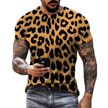 T-shirt graphique à motif léopard pour hommes et femmes, style streetwear, imprimé 3D, vêtement décontracté d'été Jungle Line.