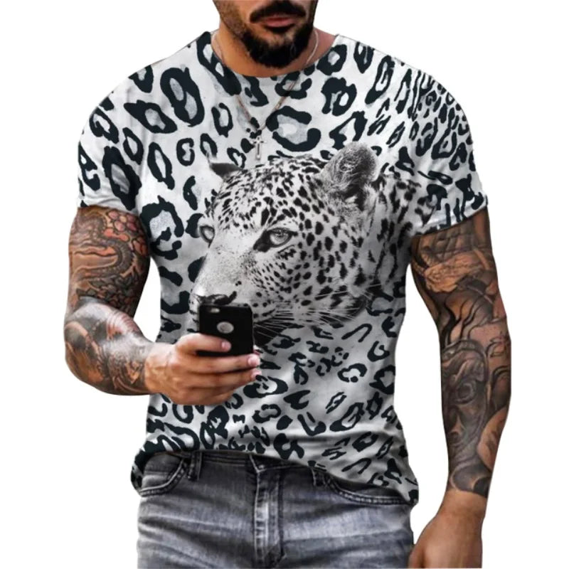 T-shirt graphique léopard Jungle Line pour hommes et femmes, style décontracté, imprimé 3D, vêtements streetwear d'été, tops Harajuku.