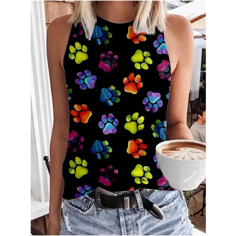 Sexy Leopard Dog Paw 3D Print Tank Tops Women Streetwear Jungle Line