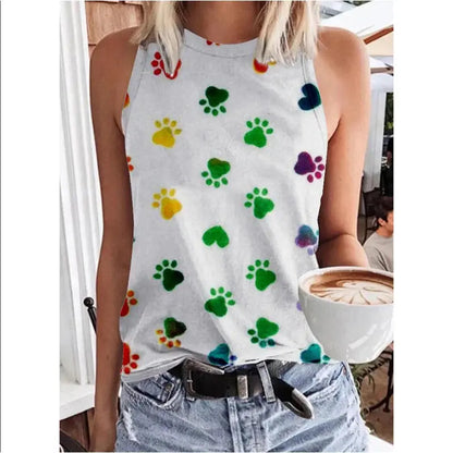 Sexy Leopard Dog Paw 3D Print Tank Tops Women Streetwear Jungle Line