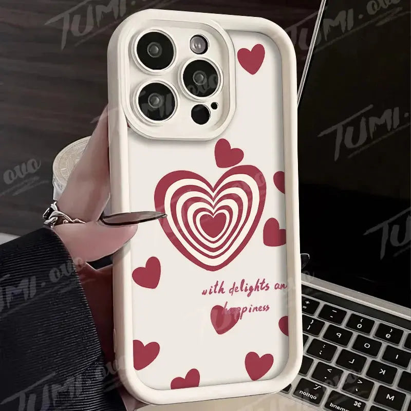 Lovely Rainbow Love Heart Soft Silicone Case for iPhone 14 15 Pro Max 13 12 11 X XS XR 7 8 Plus SE 2020 Shockproof Back Cover - Jungle Line