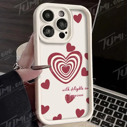 Lovely Rainbow Love Heart Soft Silicone Case for iPhone 14 15 Pro Max 13 12 11 X XS XR 7 8 Plus SE 2020 Shockproof Back Cover - Jungle Line