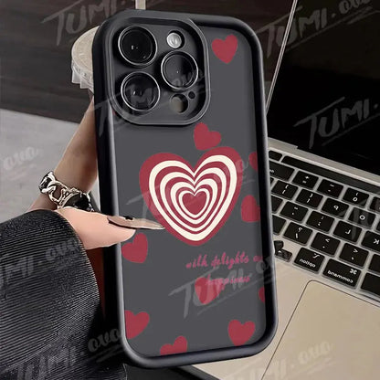 Lovely Rainbow Love Heart Soft Silicone Case for iPhone 14 15 Pro Max 13 12 11 X XS XR 7 8 Plus SE 2020 Shockproof Back Cover - Jungle Line