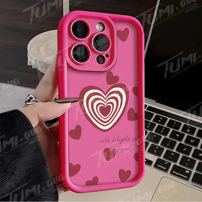 Lovely Rainbow Love Heart Soft Silicone Case for iPhone 14 15 Pro Max 13 12 11 X XS XR 7 8 Plus SE 2020 Shockproof Back Cover - Jungle Line