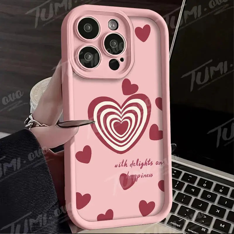 Lovely Rainbow Love Heart Soft Silicone Case for iPhone 14 15 Pro Max 13 12 11 X XS XR 7 8 Plus SE 2020 Shockproof Back Cover - Jungle Line