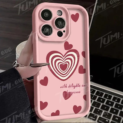 Lovely Rainbow Love Heart Soft Silicone Case for iPhone 14 15 Pro Max 13 12 11 X XS XR 7 8 Plus SE 2020 Shockproof Back Cover - Jungle Line