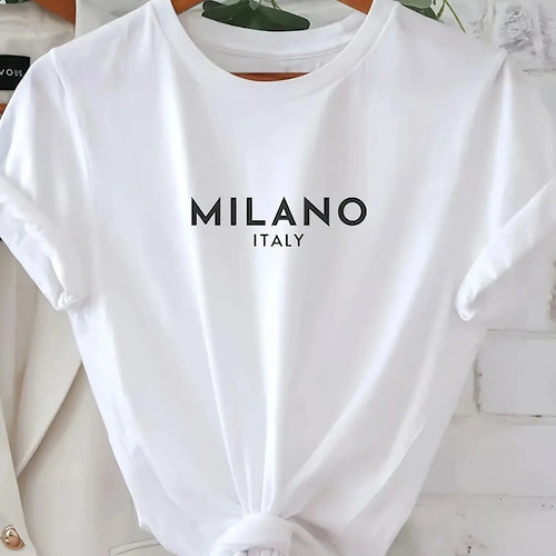 Letter Print Crew Neck T-Shirt, Casual Short Sleeve T-Shirt - Jungle Line