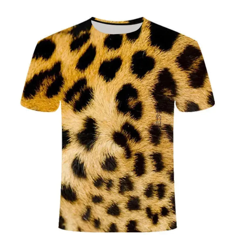 Leopard Print 3D Printing T-shirt Contrasting Stripes Fleck Jungle Line